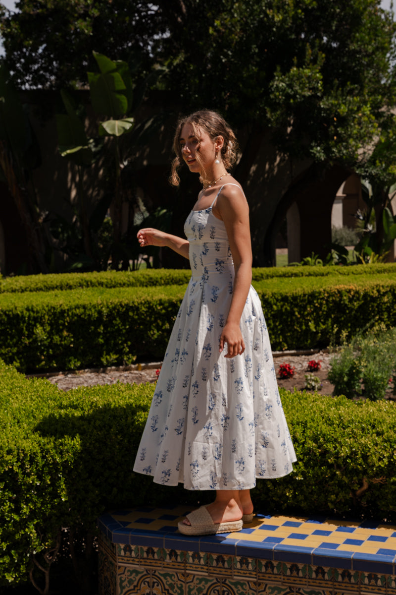 Kiernan Sleeveless A-Line Floral Print Midi Dress Blue