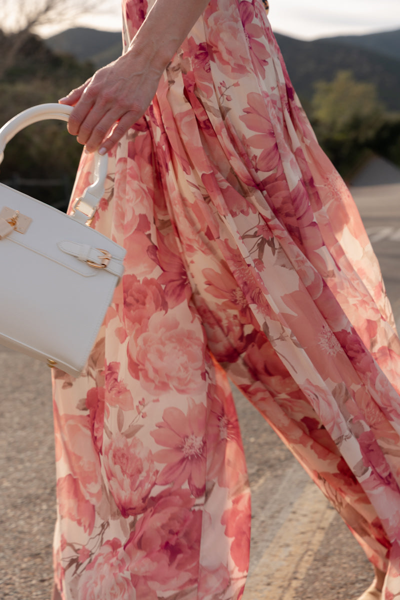 Elowen High Waist Wide Leg Floral Print Pants Pink