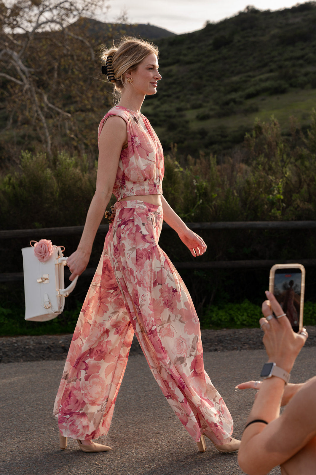 Elowen High Waist Wide Leg Floral Print Pants Pink