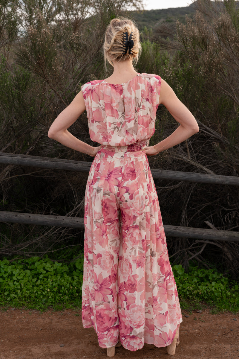 Elowen High Waist Wide Leg Floral Print Pants Pink