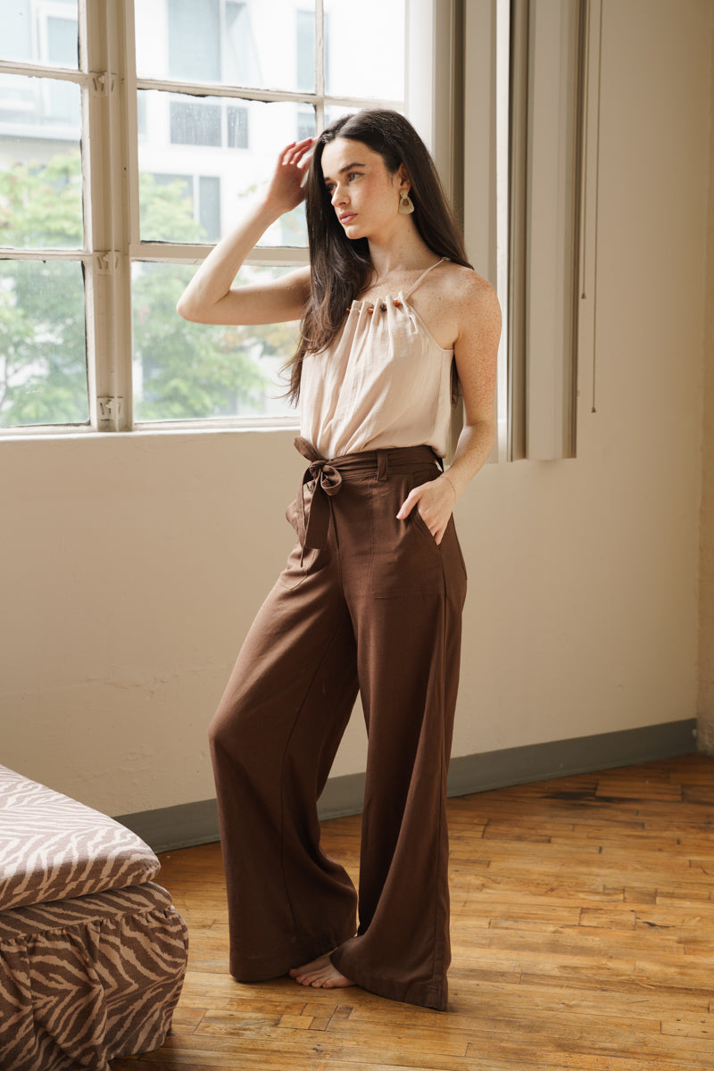 Zivah High Waist Wide Leg Pants Brown
