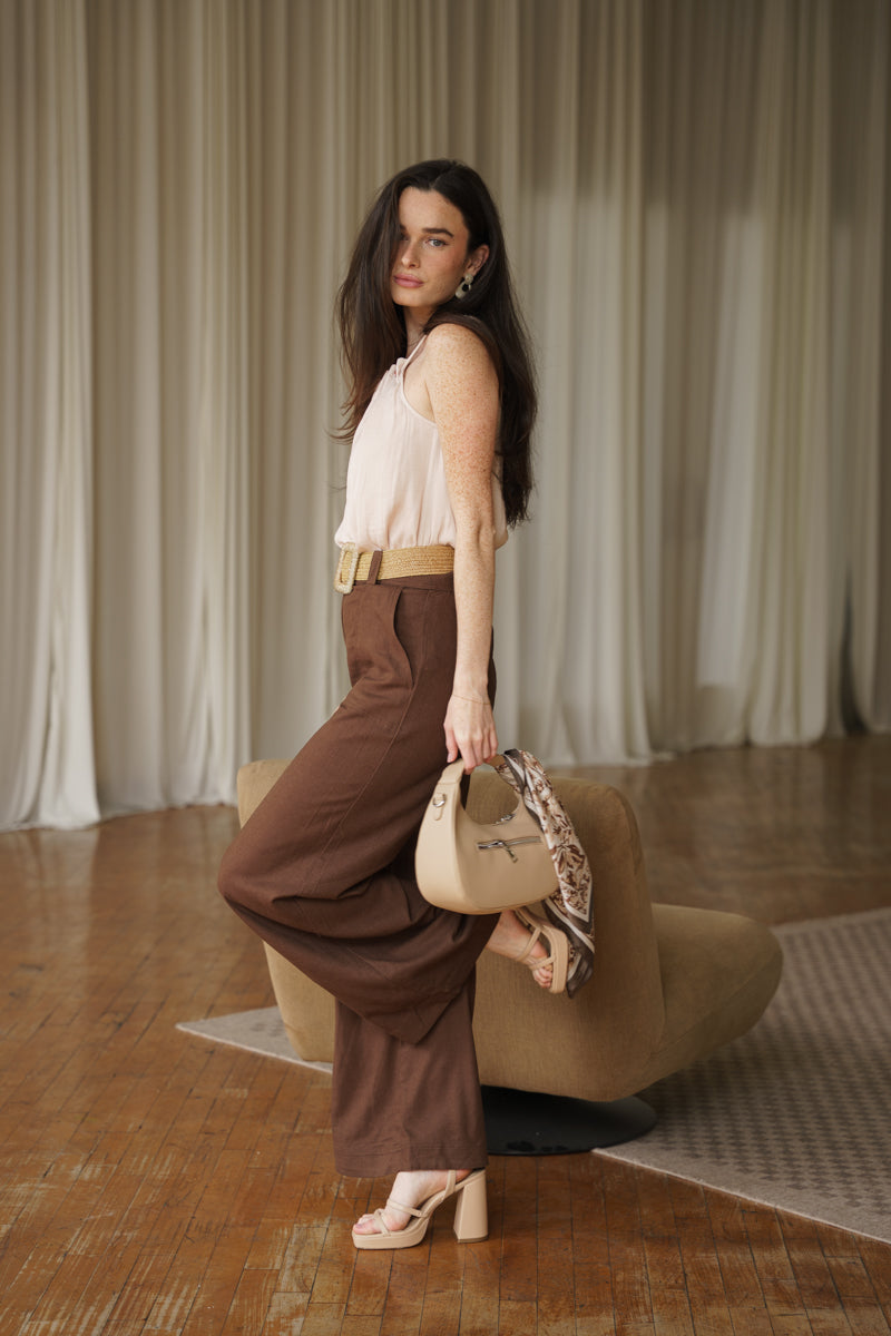 Zivah High Waist Wide Leg Pants Brown