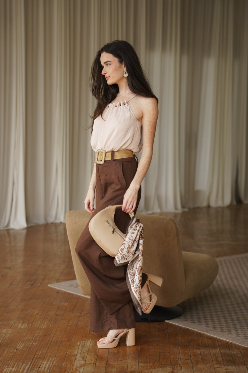 Zivah High Waist Wide Leg Pants Brown