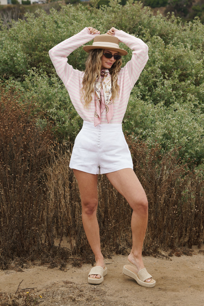 Ada Long Sleeve Stripe Print Knit Top Pink