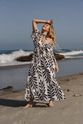 Maryann Short Kimono Sleeve Palm Print Maxi Dress Navy