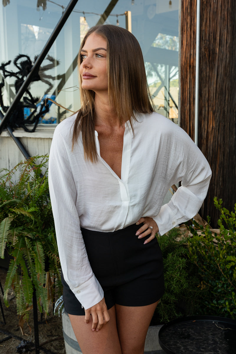 Betty Long Sleeve Satin Top White