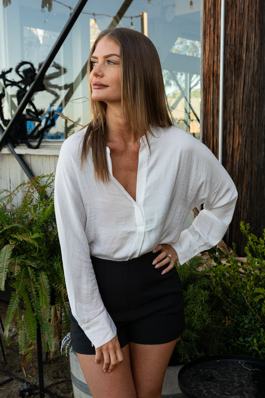 Betty Long Sleeve Satin Top White