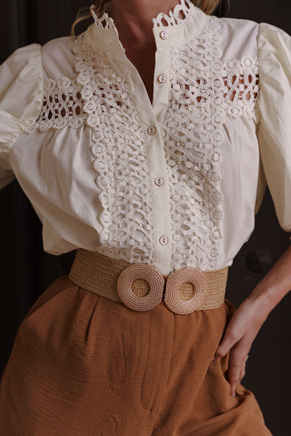 Abigail Large Two Ring Buckle Woven Belt Khaki
