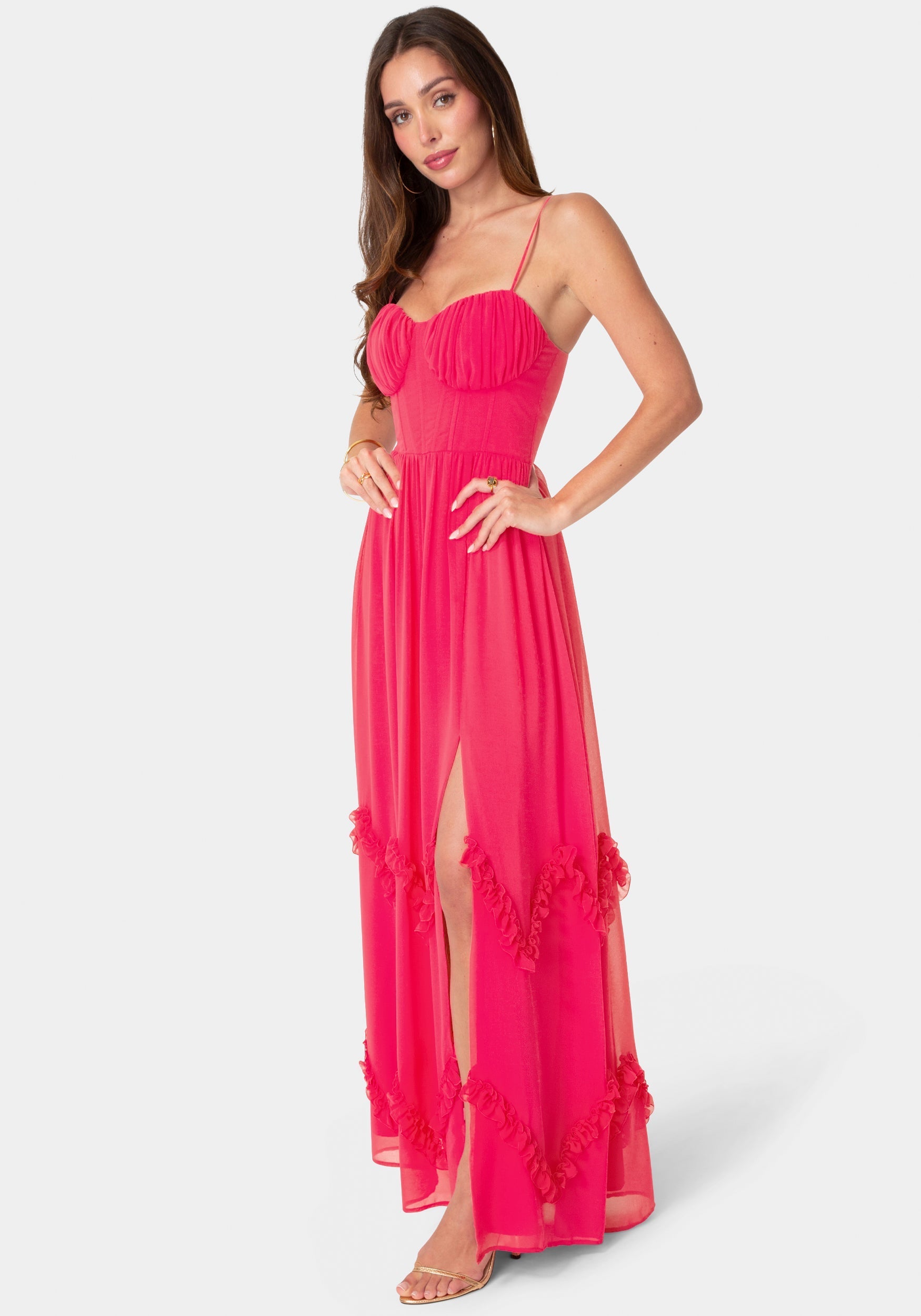 Soft Ruffle Corset Maxi Dress