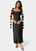 Cascading Floral Satin Maxi Dress