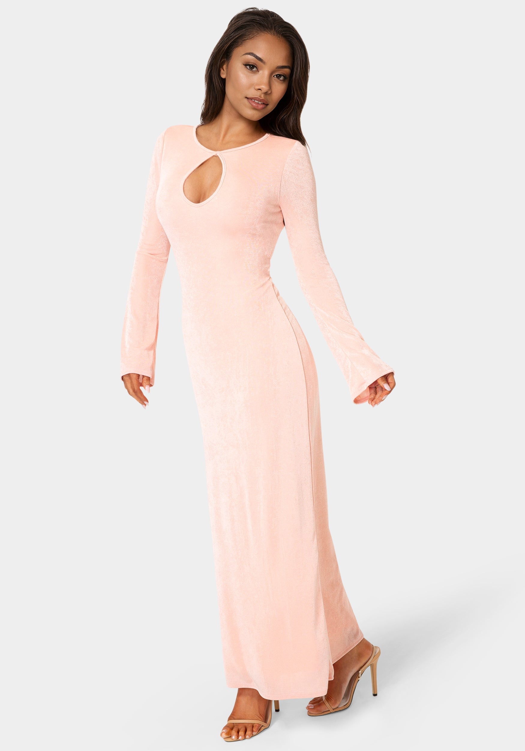 Long Sleeve Open Neck Slinky Maxi Dress