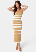 Rib Stripe Square Neck Midi Dress