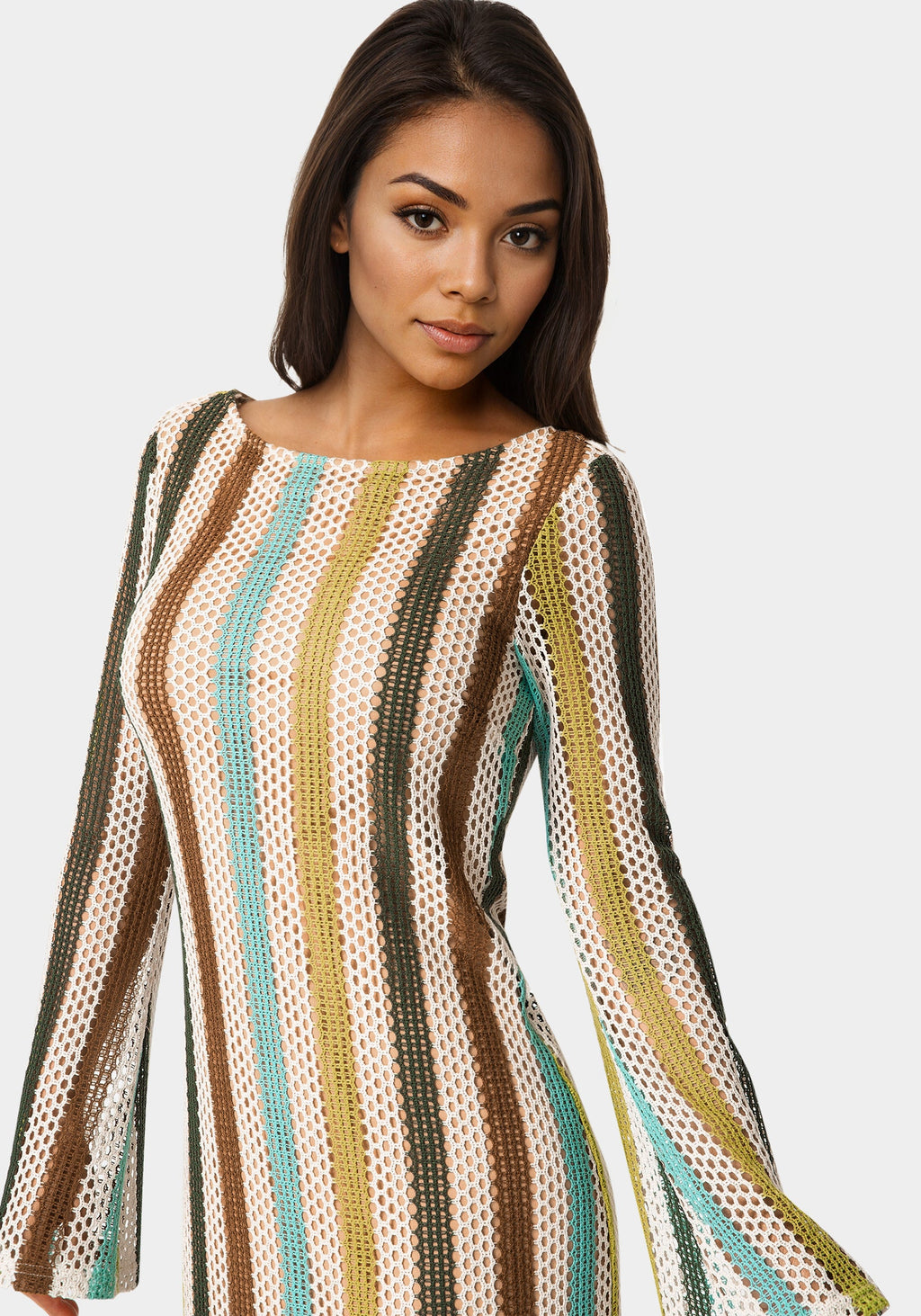 Striple Long Sleeve Slim Dress