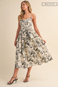 Waitlist 7/20 • Lauren Sleeveless Waist Tie Floral Print Midi Dress Black