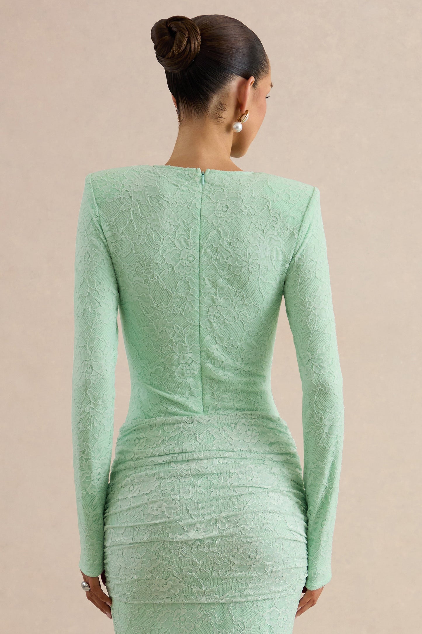 Nessia | Mint Lace Round-Neck Bodysuit With Long-Sleeves