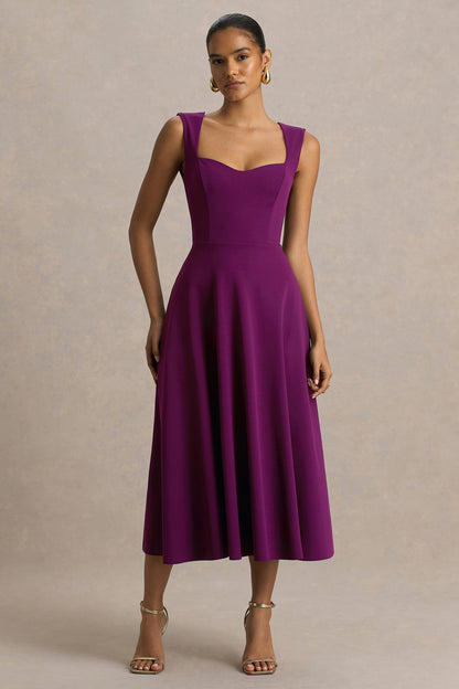 Andromeda | Plum Sweetheart-Neck Midi Dress