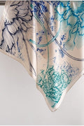 Ginger Floral Print Square Cozy Wrap Scarf Blue Cream