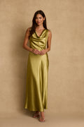 Dolce Chartreuse Satin Maxi Dress