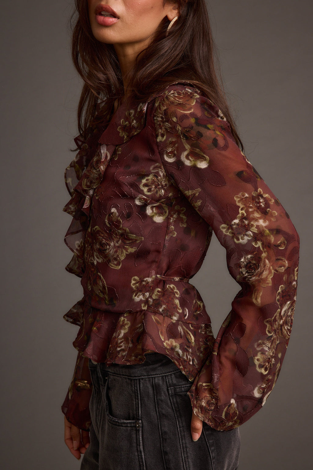 Dominique Plum Floral Blouse