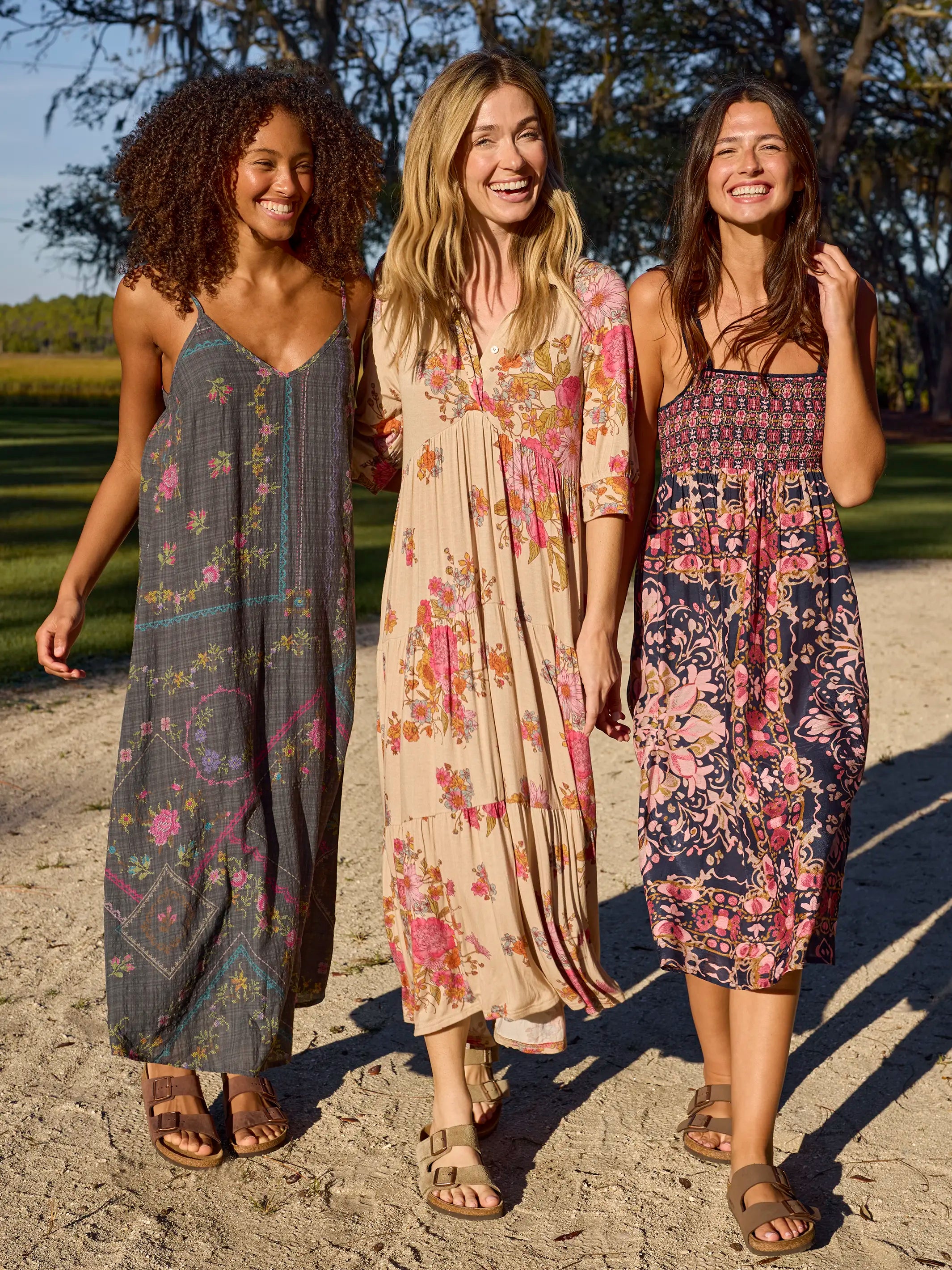 Gracie Slip Maxi Dress - Heirloom Cross Stitch Charcoal