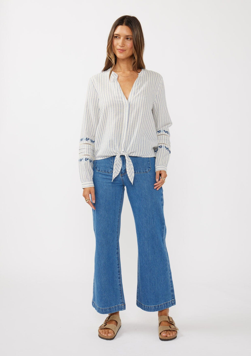 Albany Striped Tie Front Blouse
