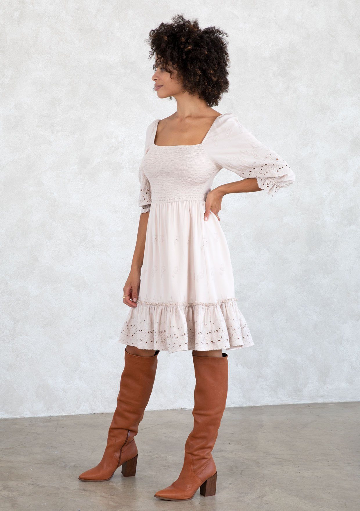 Clover Smocked Eyelet Mini Dress