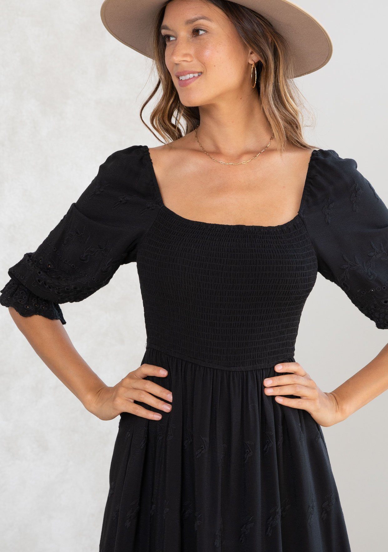 Clover Smocked Eyelet Mini Dress