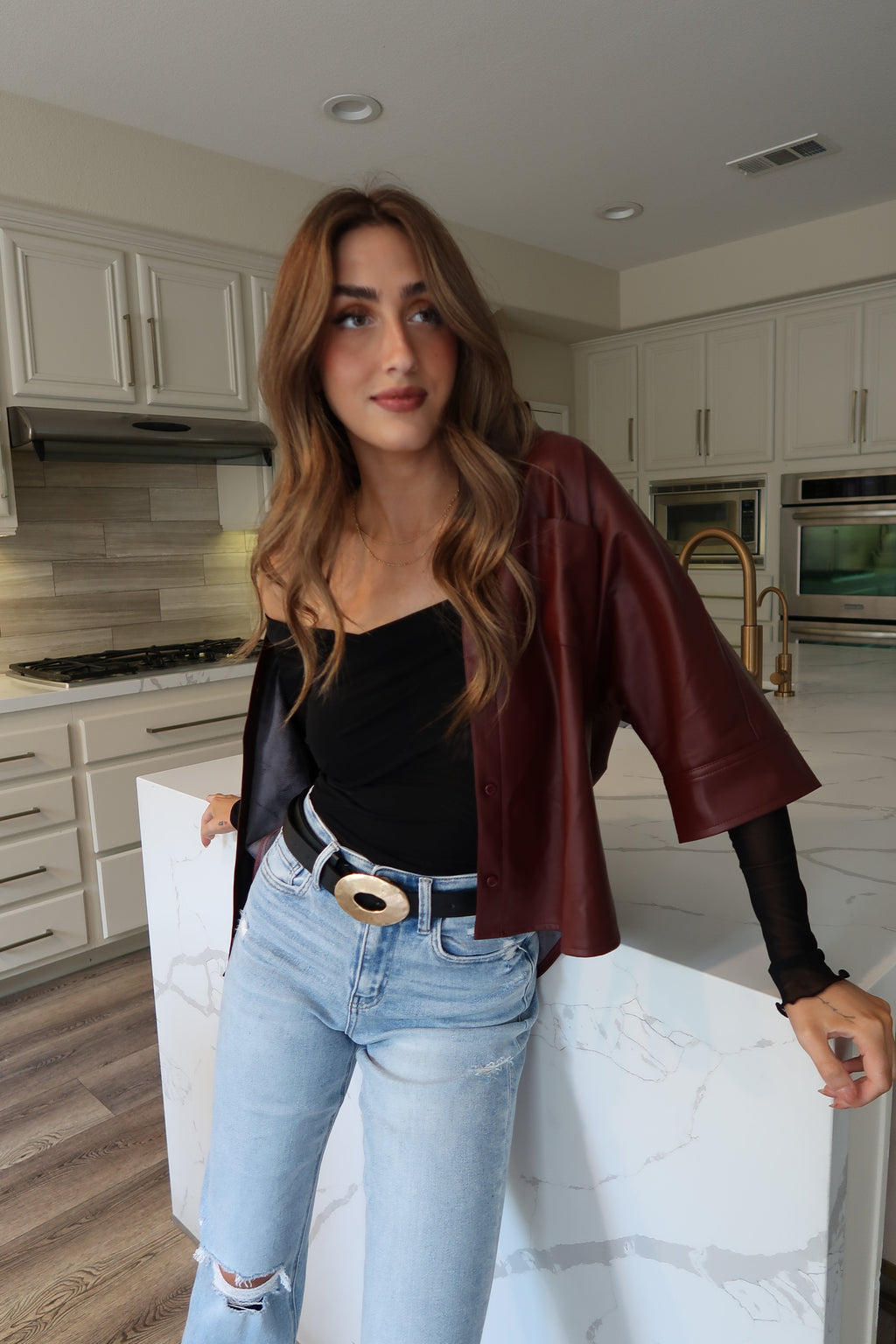 Katie Hammered Oval Buckle Belt Black