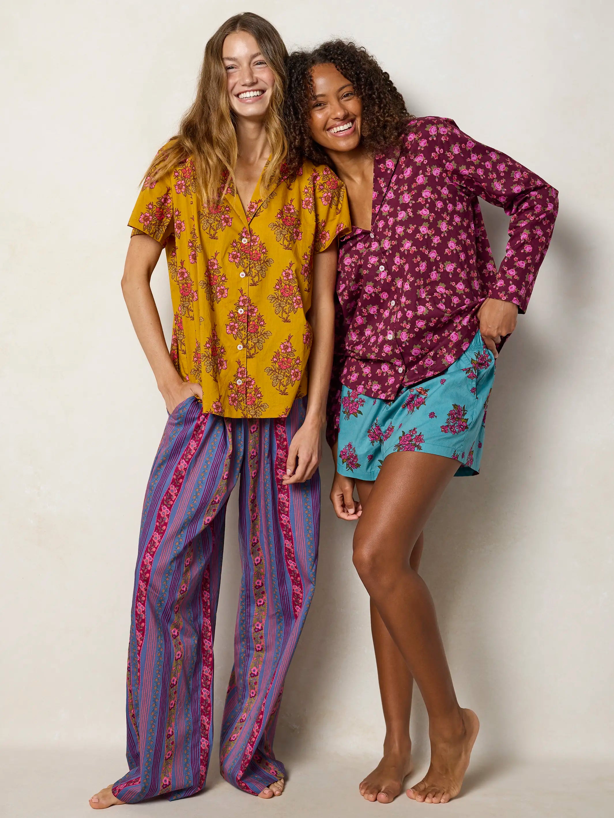 Mix & Match Cotton Short Sleeve Pajama Top - Garden Block Stamp Gold