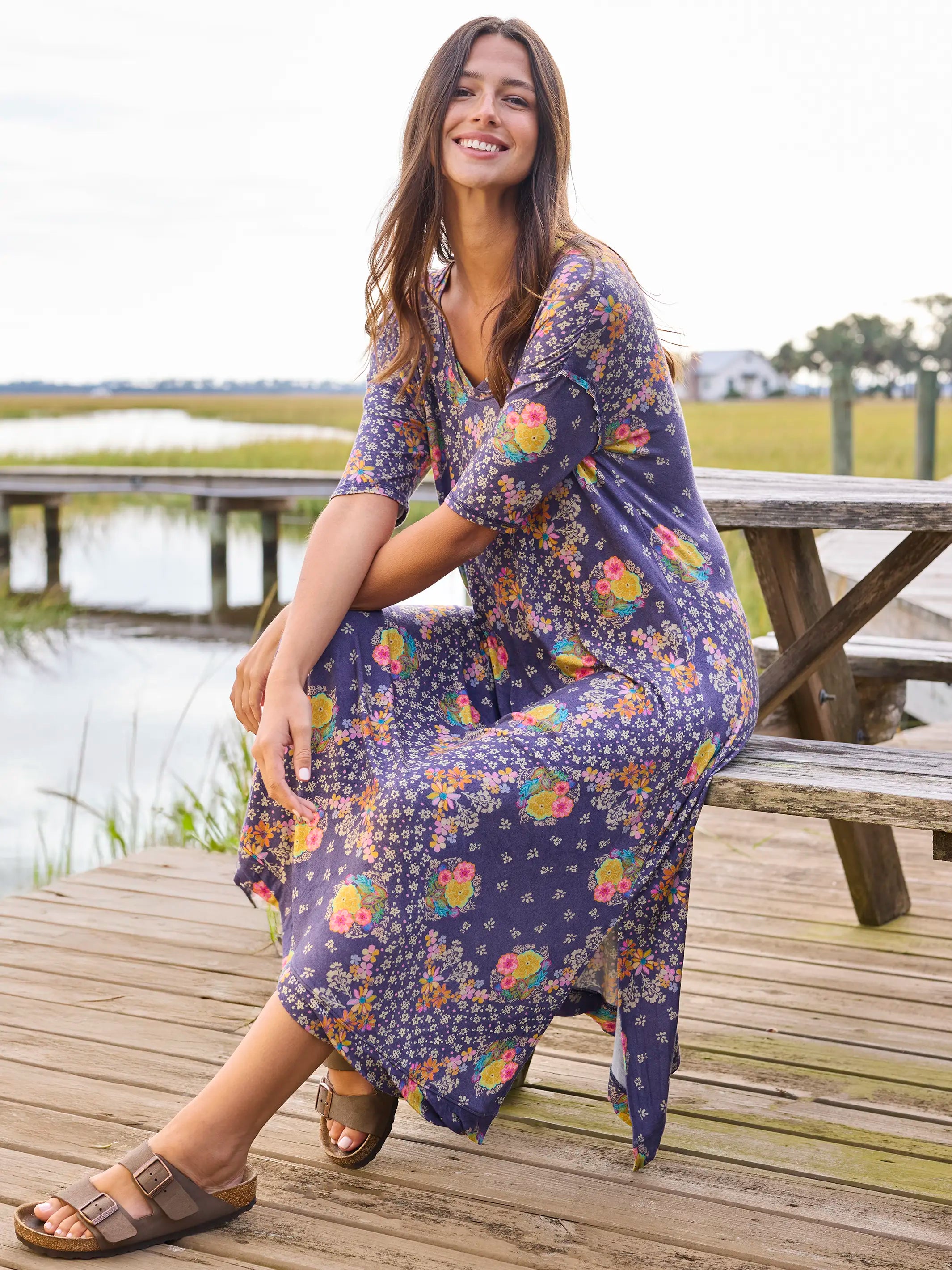 All Day "ButterSoft" Tee Dress - Tropic Bandana Navy