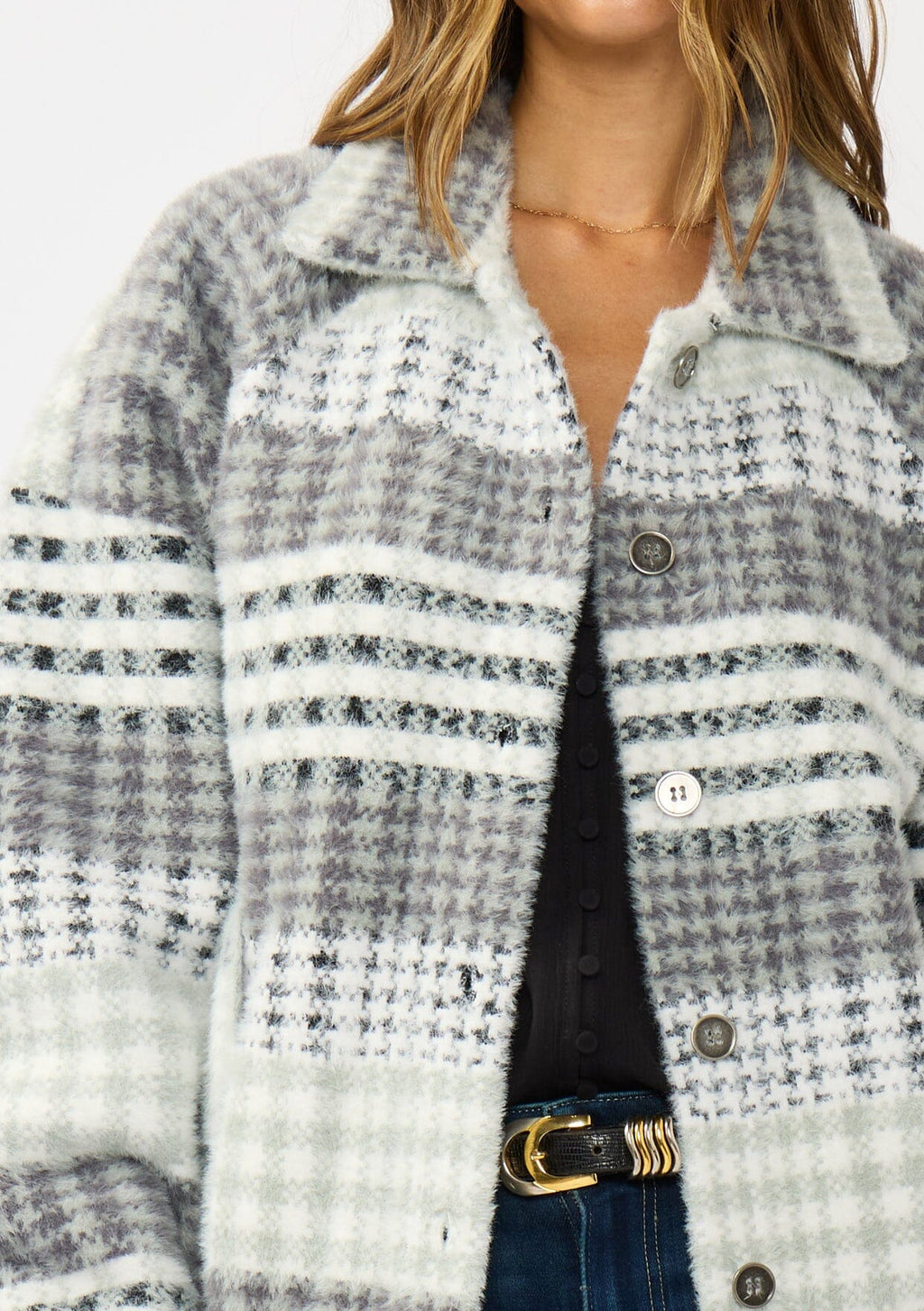 Ashford Fuzzy Plaid Coatigan