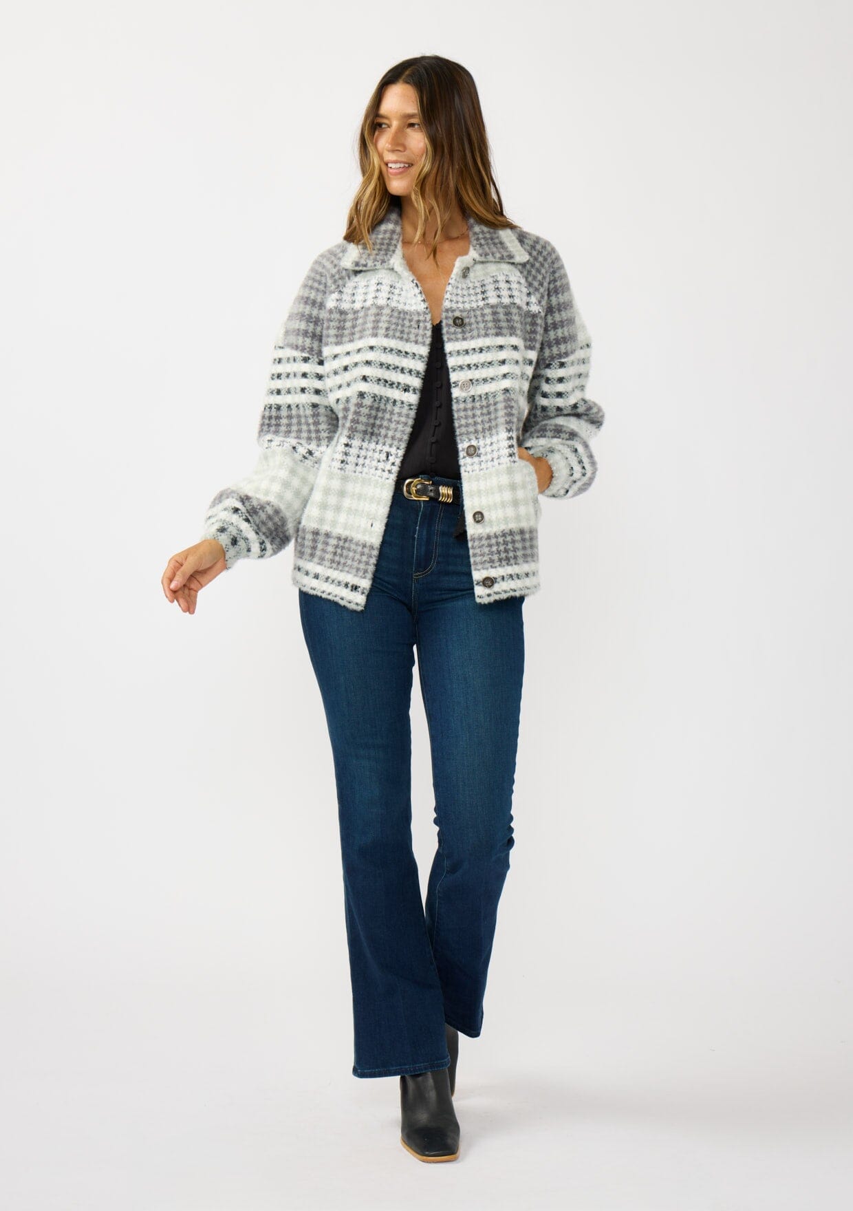 Ashford Fuzzy Plaid Coatigan