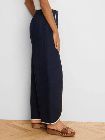Piped Wide Leg Linen Split Seam Pant