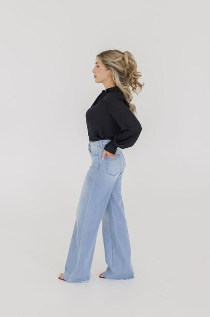 Colleen Long Sleeve Button Down Satin Top Black