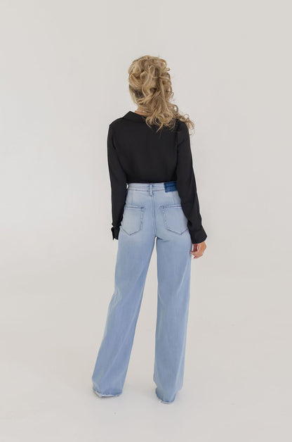 Colleen Long Sleeve Button Down Satin Top Black