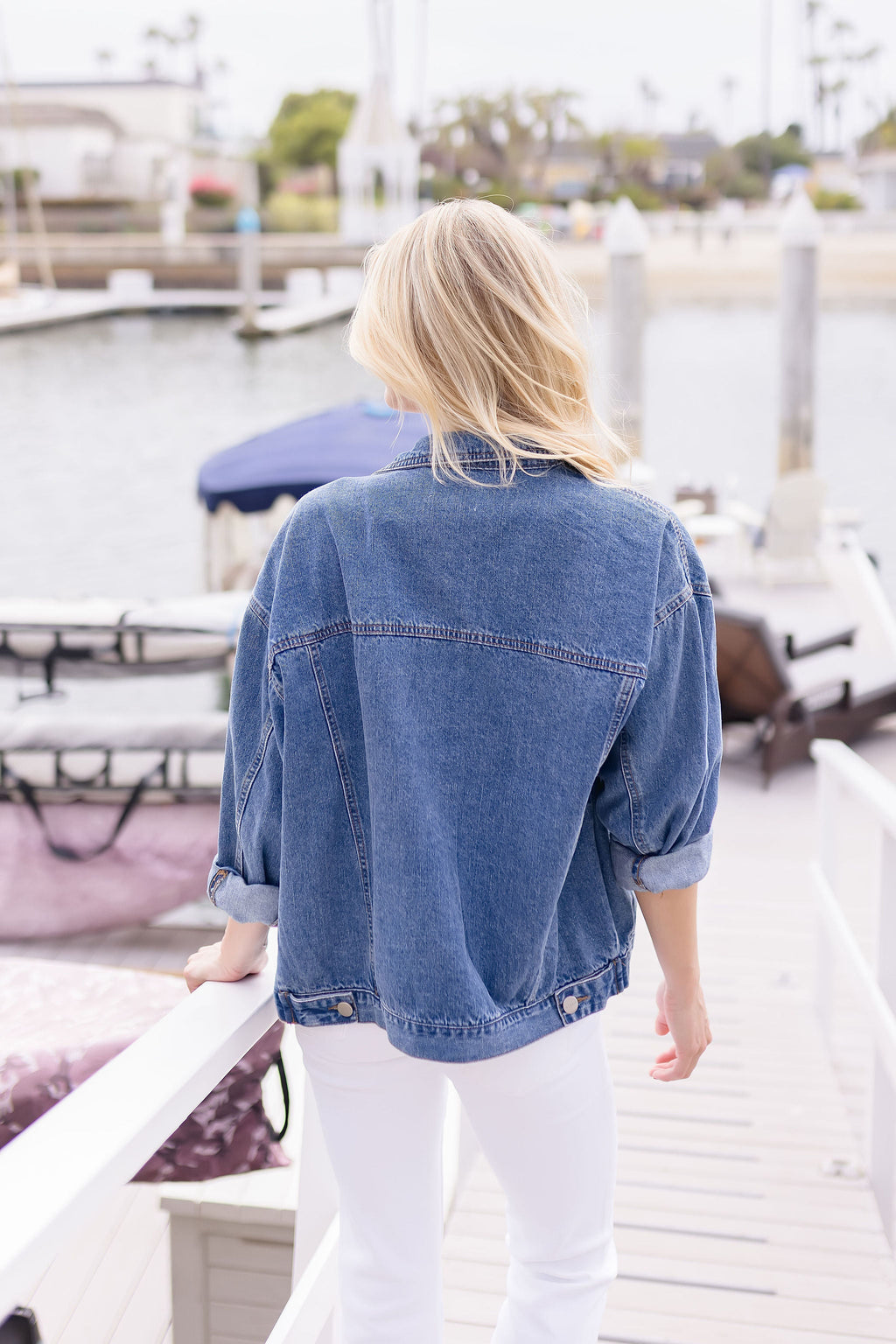 Mae Long Sleeve Button Down Oversized Denim Jacket Dark Wash
