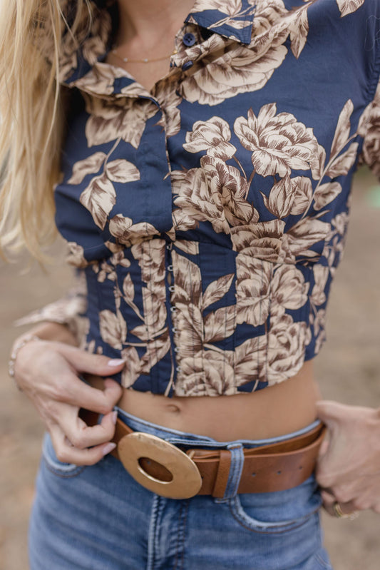 Katie Hammered Oval Buckle Belt Brown