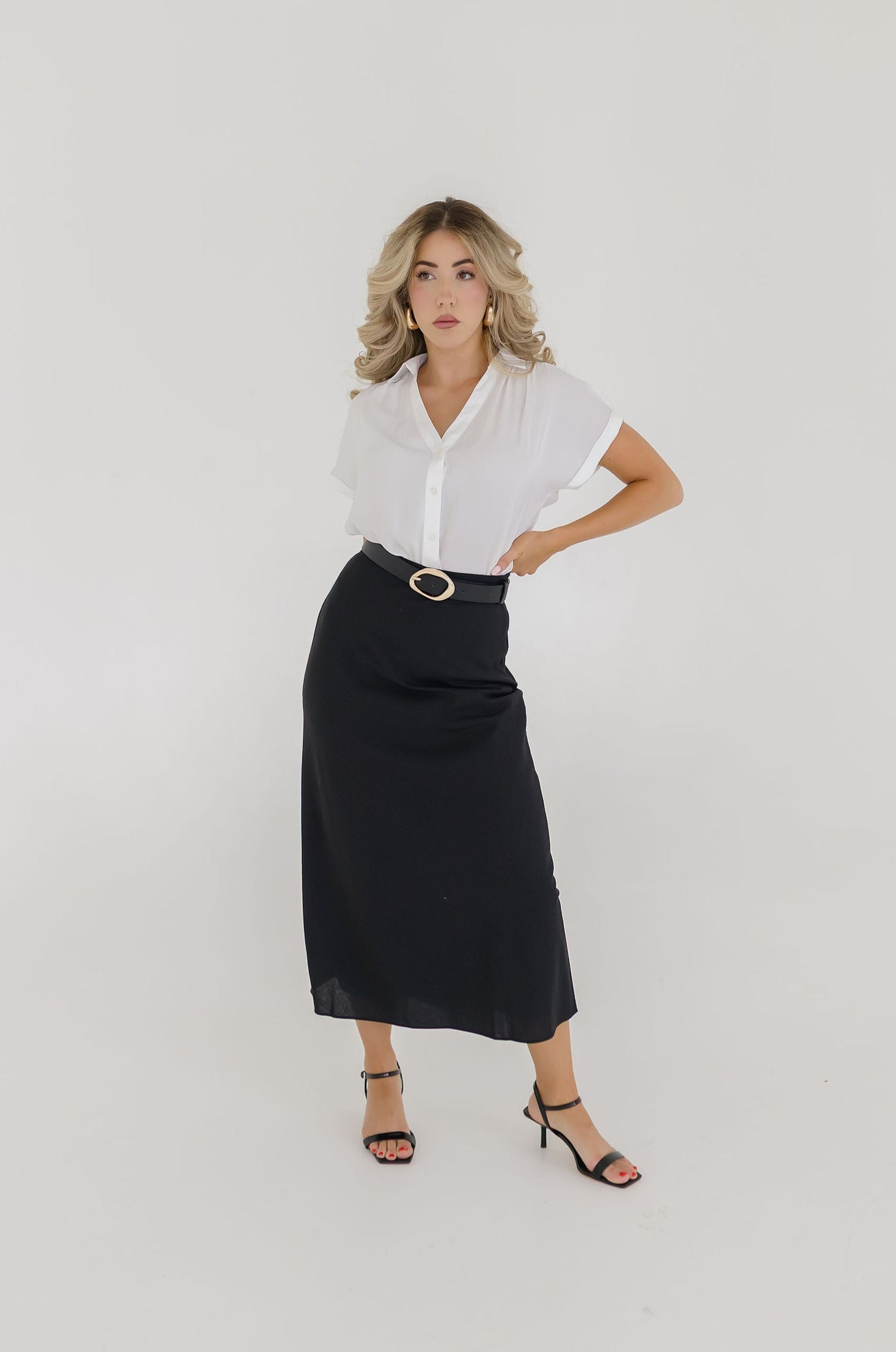 Callie Short Sleeve Button Down Top White