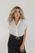 Callie Short Sleeve Button Down Top White