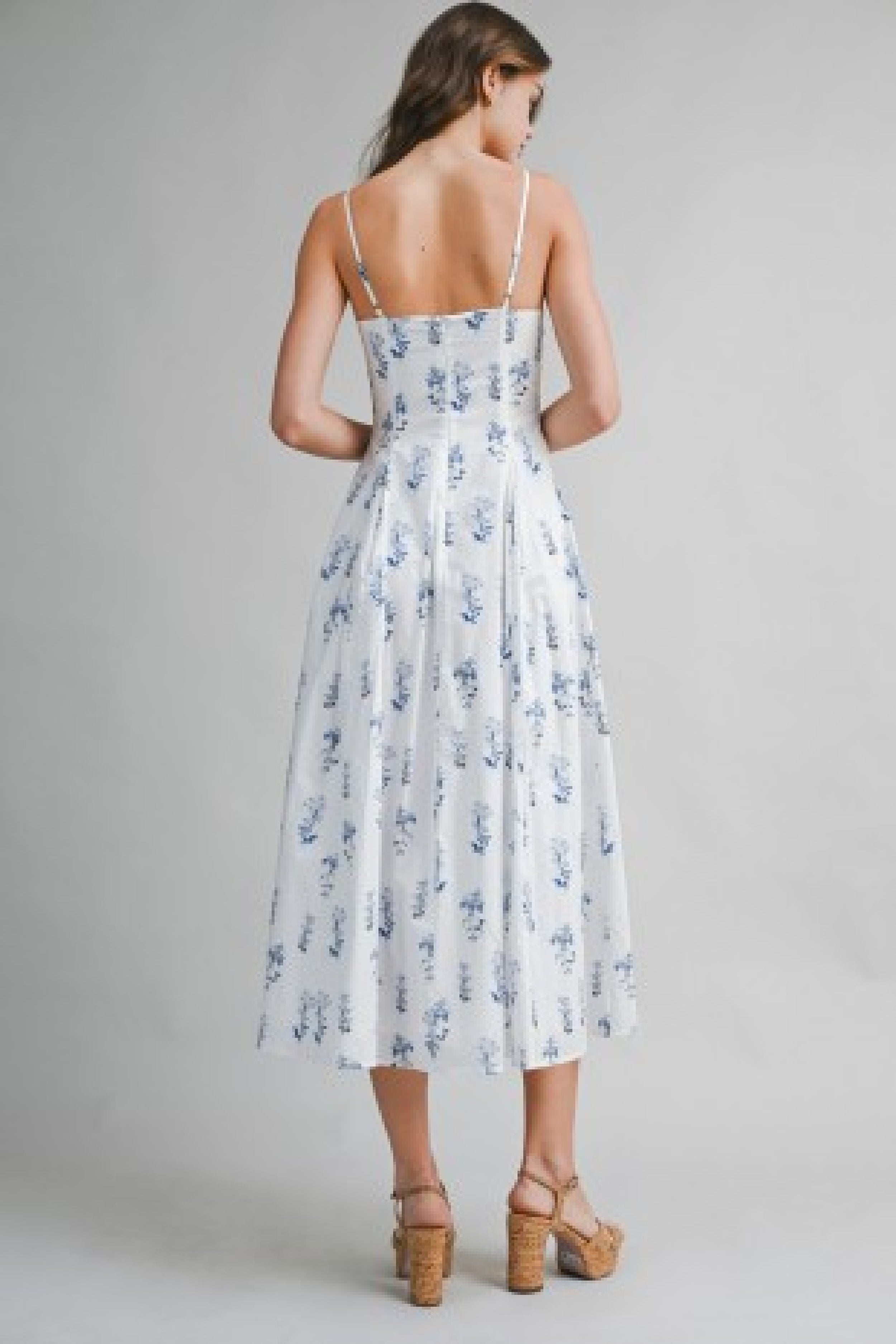 Kiernan Sleeveless A-Line Floral Print Midi Dress Blue