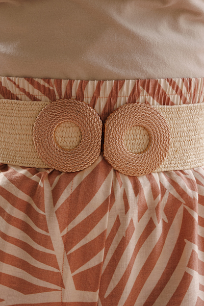 Abigail Large Two Ring Buckle Woven Belt Beige