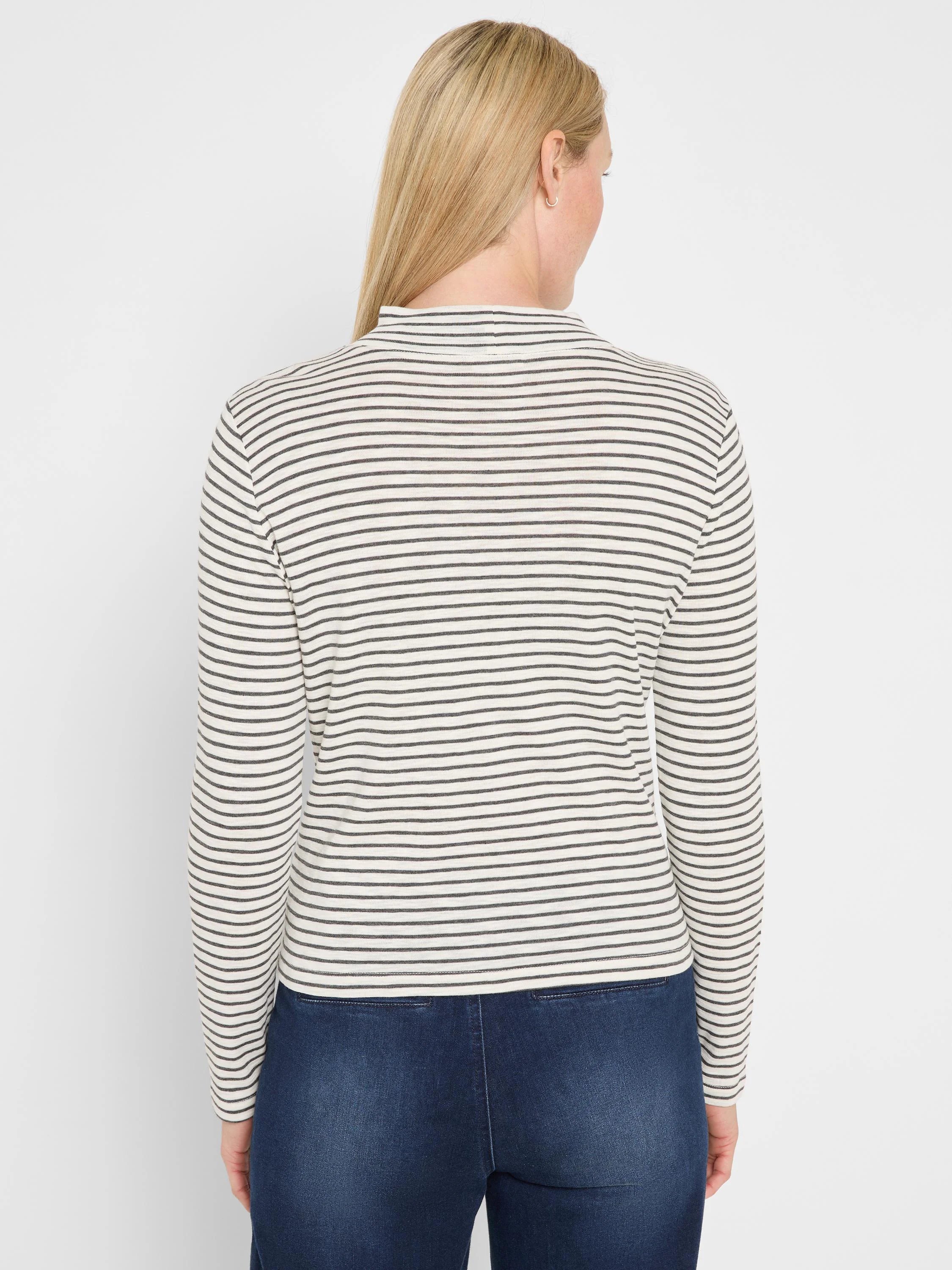 NZT Striped Long Sleeve Mock Neck Tee