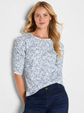 Geo Print Ruched Elbow Sleeve Tee