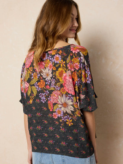 Easy V-Neck Top - English Garden Charcoal