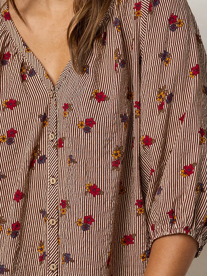 Abby Blouse - Ditsy Garden Stripe