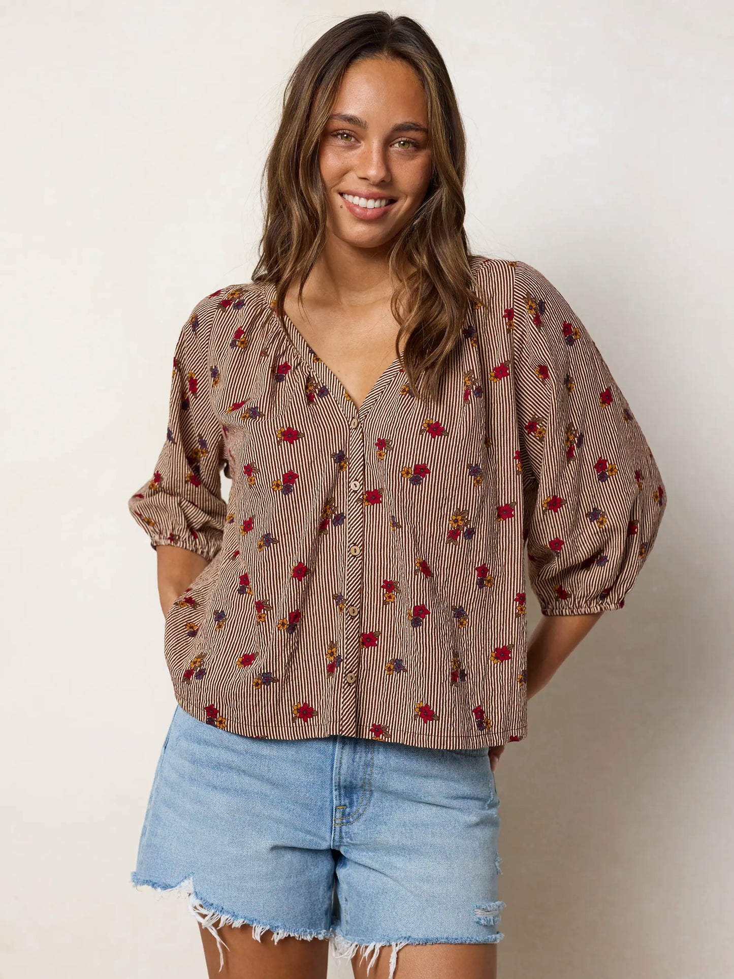 Abby Blouse - Ditsy Garden Stripe