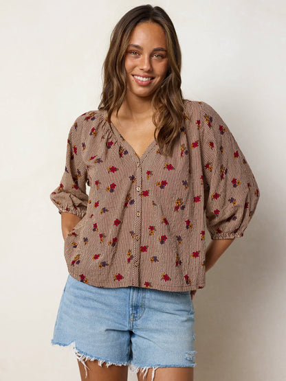 Abby Blouse - Ditsy Garden Stripe