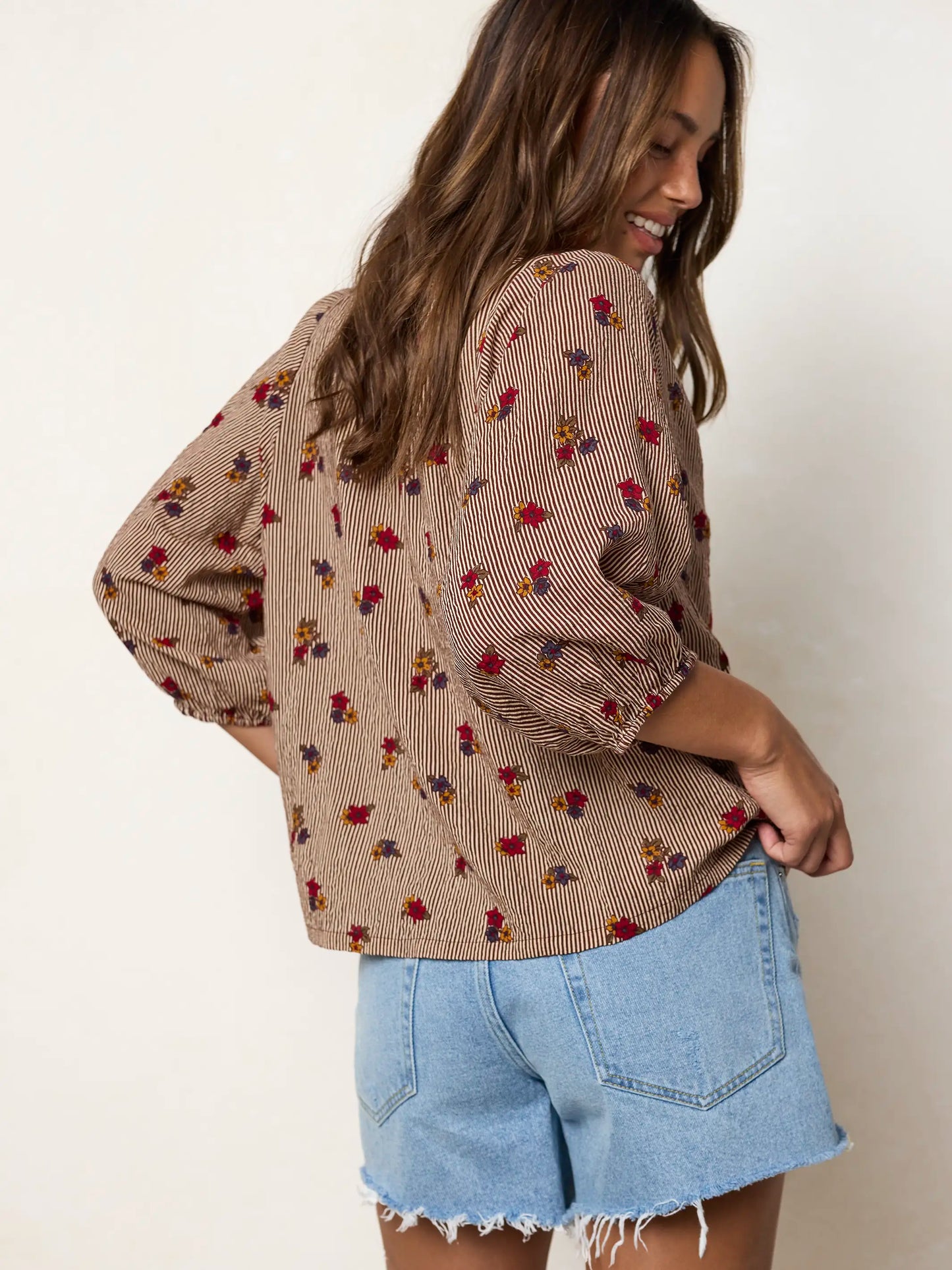 Abby Blouse - Ditsy Garden Stripe