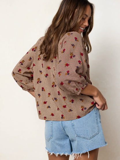 Abby Blouse - Ditsy Garden Stripe