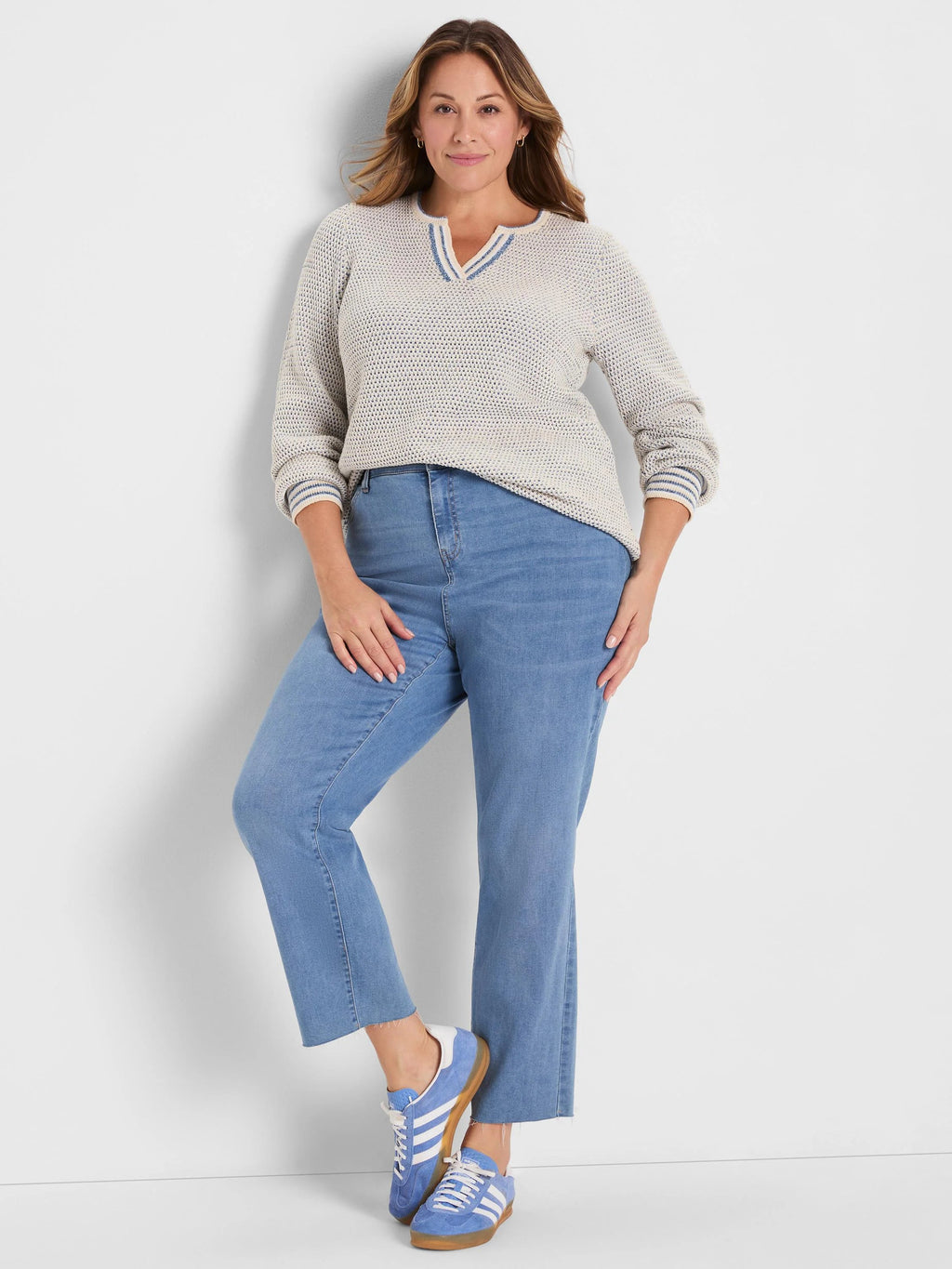 Tuck Texture Split Neck Sweater